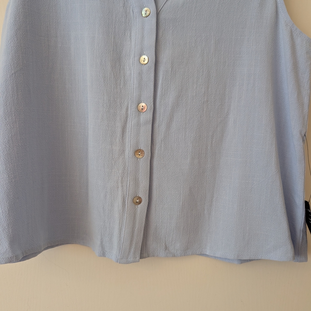 Lulus Womens Medium Sleeveless Button Down Blouse Blue NWT Preppy Academia - Picture 2 of 8